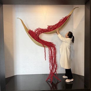 倒挂红豆船竹编艺术装置商业酒店展厅创意悬浮玄关造景装饰景观