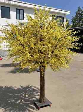 仿真迎春花树报春花树假树黄色小花树新年许愿树装饰造景客厅商场