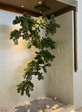 悬挂松树倒挂迎客松壁挂侧挂悬崖式松枝新中式玄关入户造景绿植
