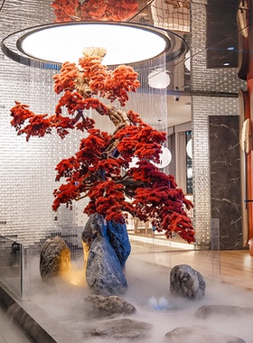 仿真松树悬挂迎客松吊挂侧挂罗汉松假树玄关入户橱窗造景装饰仿生