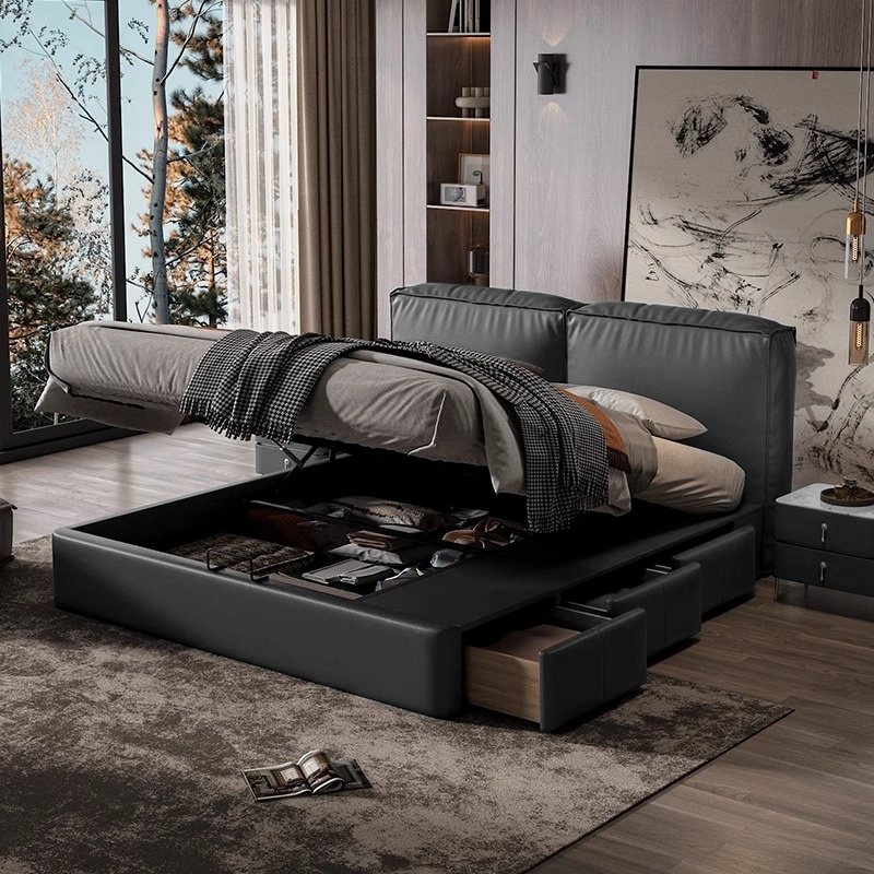 【Justin】欧美原奢同款高端定制豆腐块轻奢头层牛皮双人床悬浮床