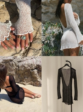 PL露背沙滩罩衫裙INS博主2025新款度假欧美性感海边泳衣防晒外搭