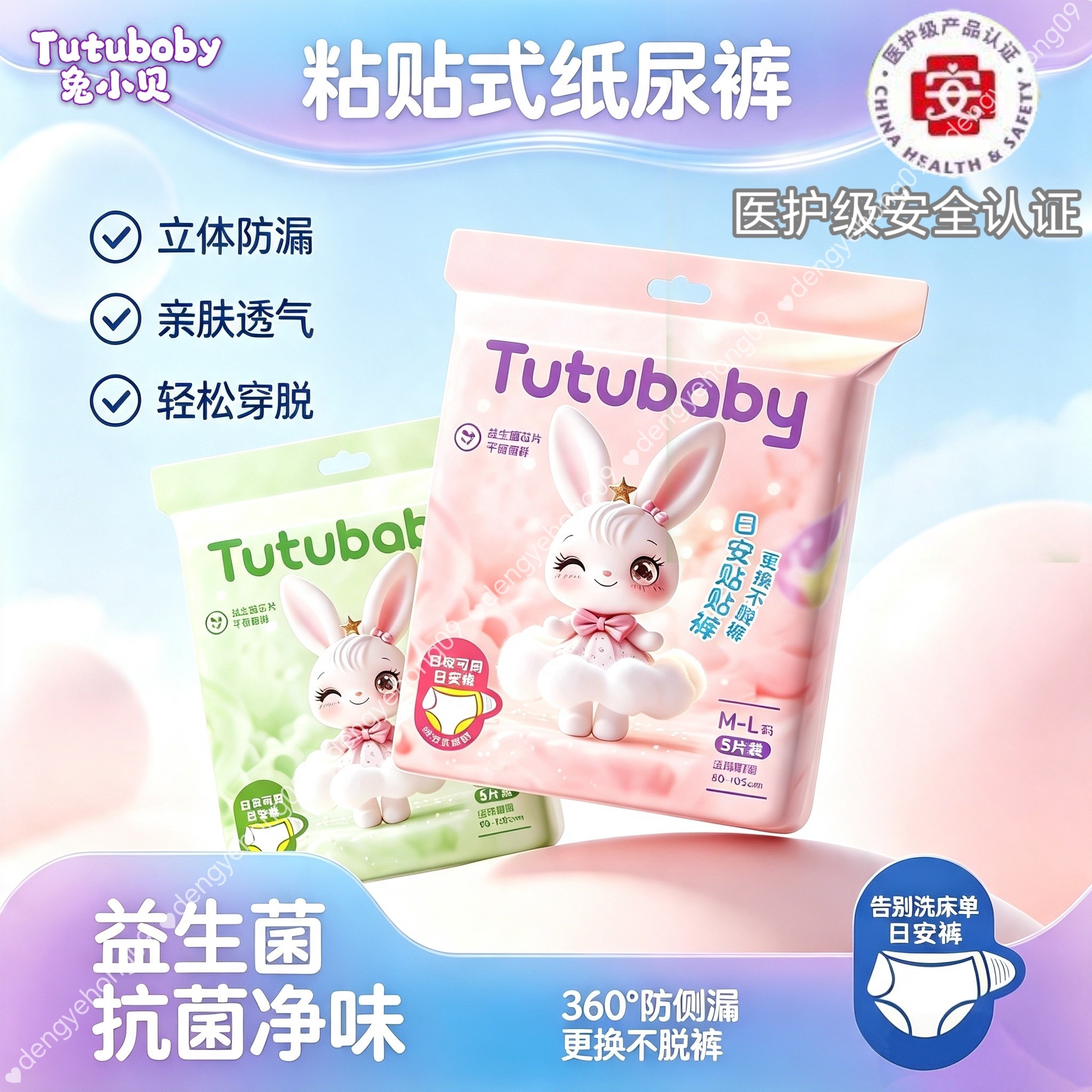 Tutubaby兔小贝粘贴式纸尿裤益生菌粘贴安心裤透气超薄经期防漏