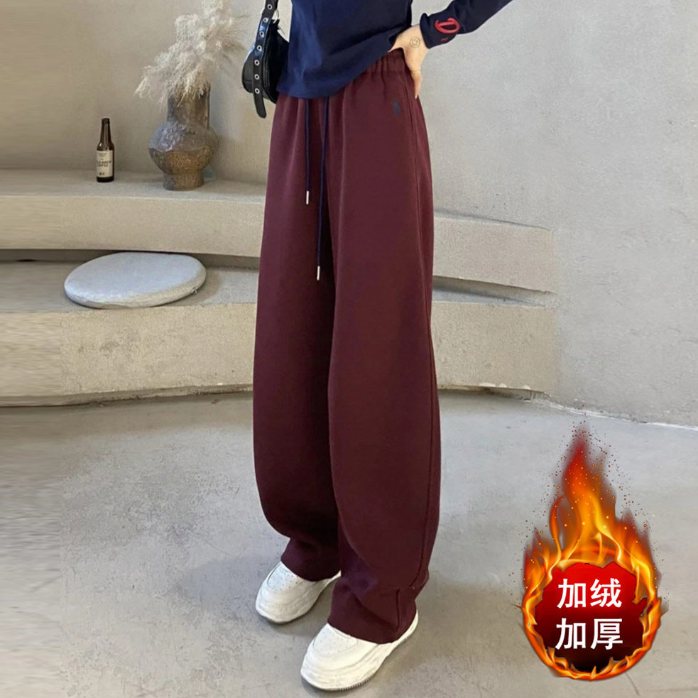 高腰加绒加厚阔腿裤女冬季抽绳休闲裤宽松保暖时尚百搭刺绣弯刀裤,女装/女士精品,休闲裤,淘宝优惠券,粉丝福利购,淘宝优惠卷