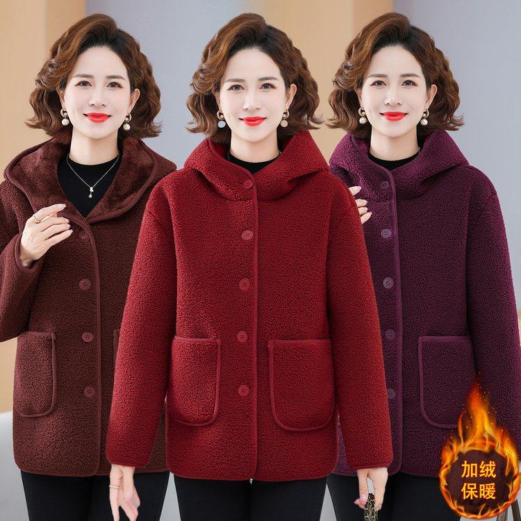 羊羔绒连帽外套女加绒加厚