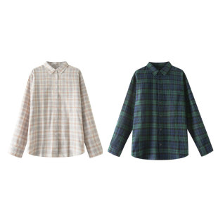 衬衫 领长袖 法兰绒衬衫 棉绒布 新品 女装 女士衬衣秋季 女式