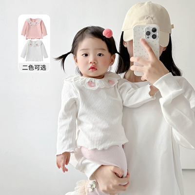 2025婴儿女宝宝韩系针织小衫秋季娃娃领T恤春秋长袖内搭上衣3817