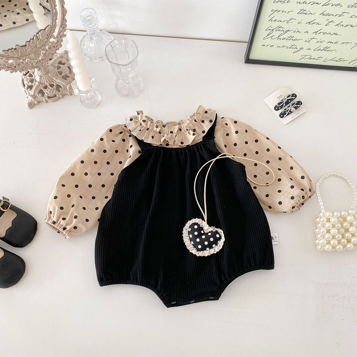 点兮婴儿春装新生儿衣服女宝宝洋气波点衬衫外出包屁衣两件套春秋