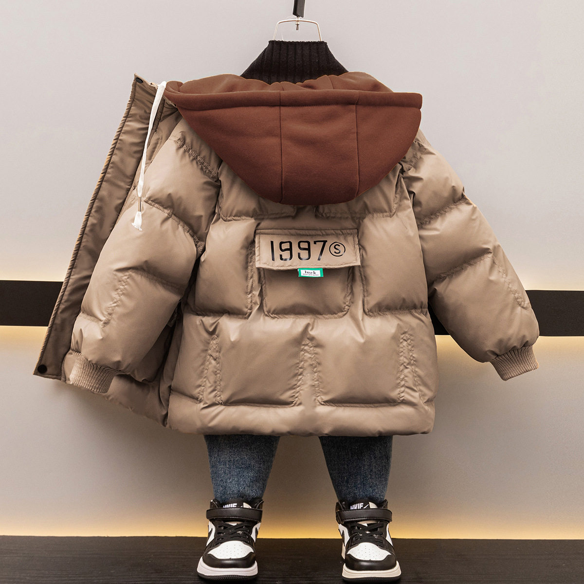 男童加绒冬装2024冬季新款洋气儿童装羽绒棉服外套加厚中长款男孩