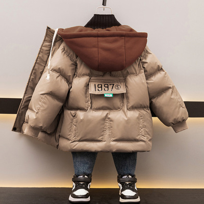 男童加绒冬装2024冬季新款洋气儿童装羽绒棉服外套加厚中长款男孩