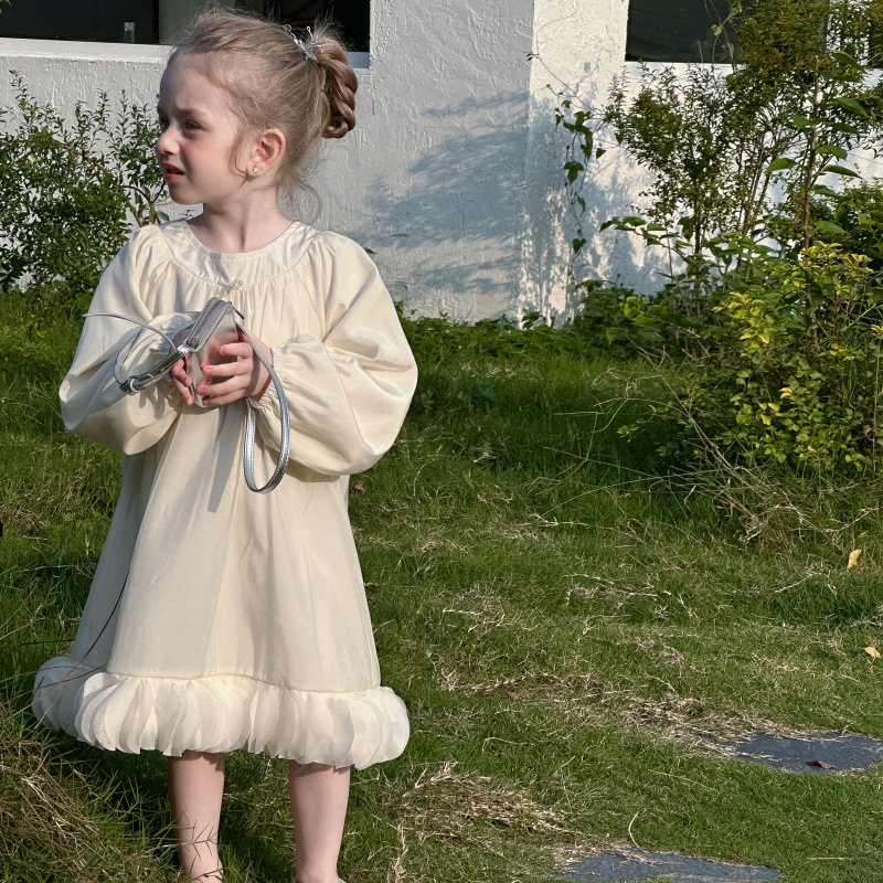 女童连衣裙2025春季新款花瓣儿童礼服裙洋气拼接法式长袖公主裙