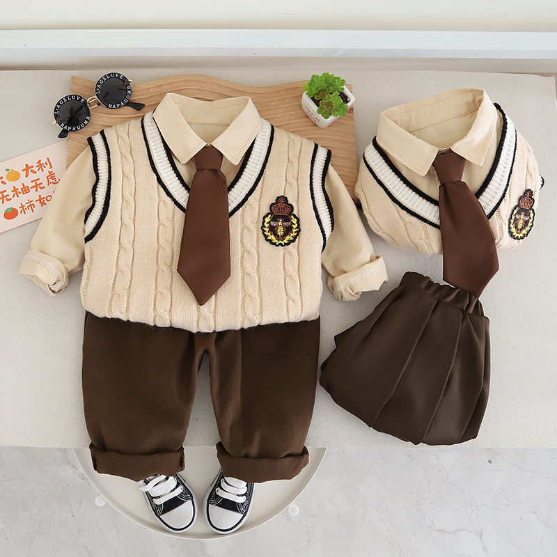 儿童毛衣马甲领带学院风套装男童女童兄妹装学院风三件套时髦童装,童装/婴儿装/亲子装,套装,淘宝优惠券,粉丝福利购,淘宝优惠卷