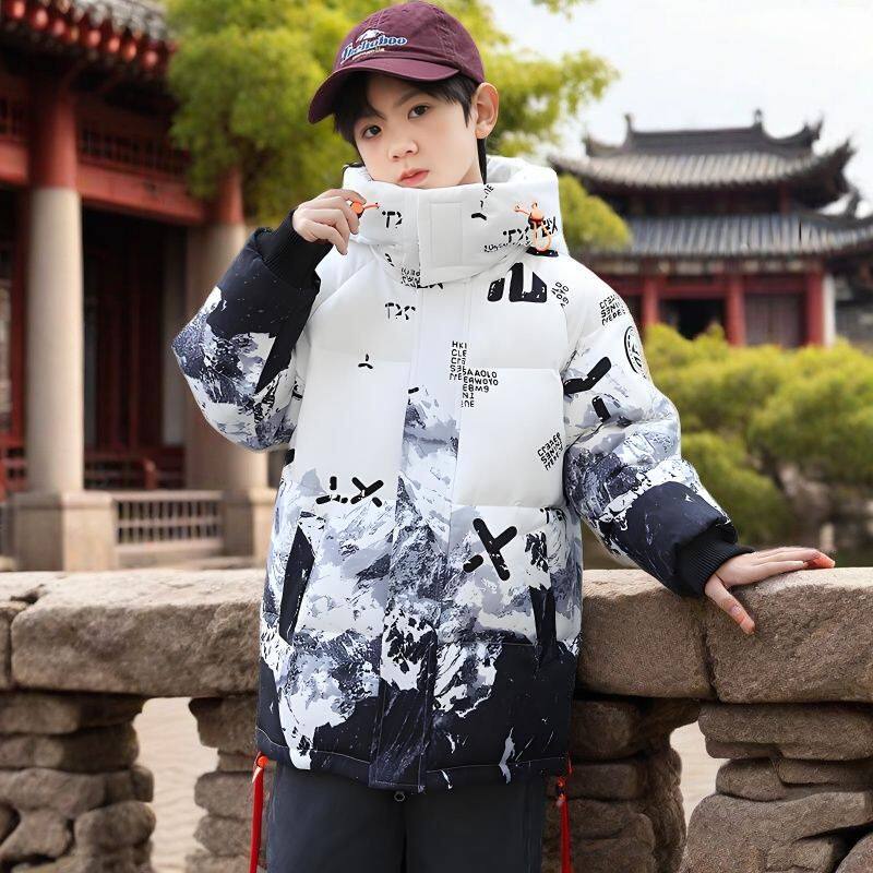 2025新款儿童羽绒服男童中长款外套连帽加厚中小童男孩洋气冬装潮