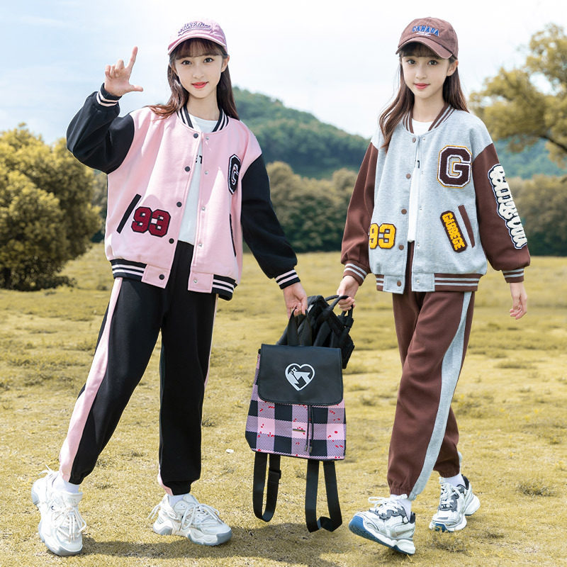 比比我女童套装春秋款2026新款儿童春装洋气童装女大童棒球服两件
