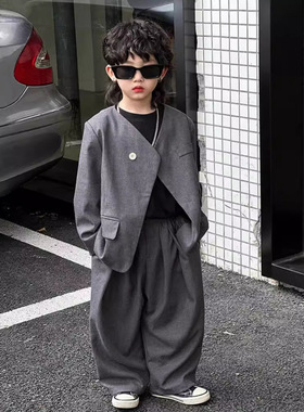 男童西装套装2025春季款简约洋气宽松儿童西服礼服外套一件时尚潮