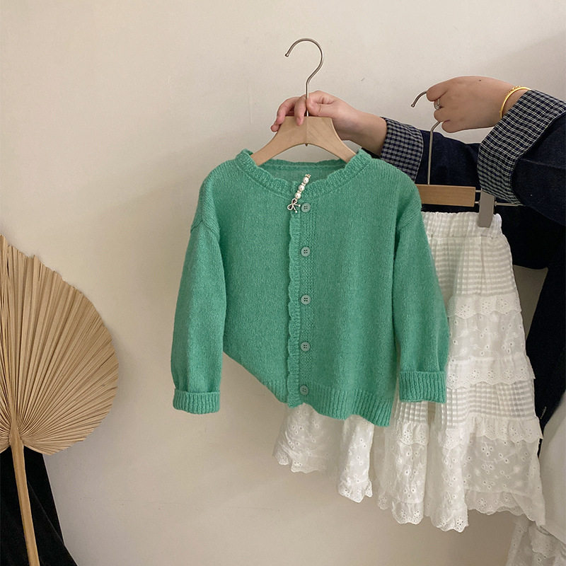 童装儿童针织开衫花边领2025春秋季新款碎花连衣裙衣服长袖套装