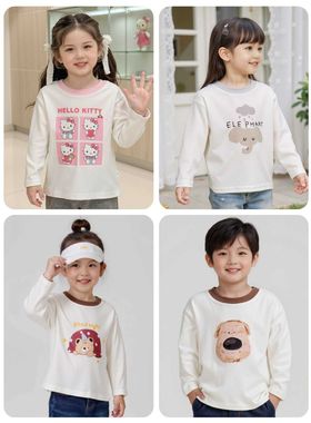 宝宝长袖T恤100%纯棉秋装新款打底衫男女童韩版卡通百搭儿童上衣