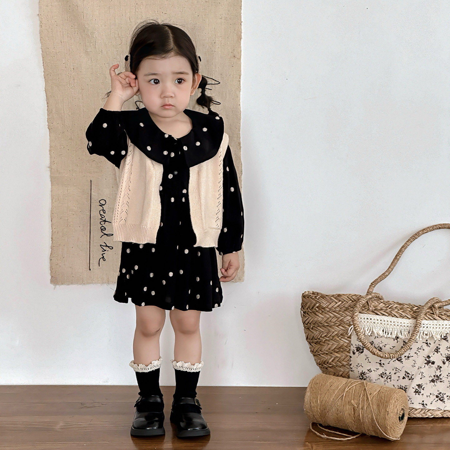 点兮2025秋季新款婴幼儿毛衣开衫套装女宝宝连衣裙针织外套两件套