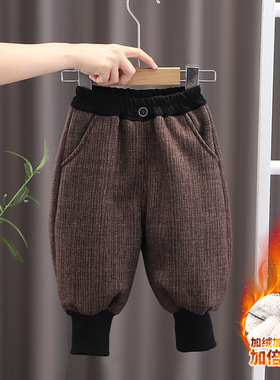 五小七童装2024秋冬款新款0-5岁中小童男女童韩版加绒口袋熊裤子