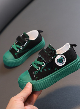 低帮儿童帆布鞋2023春秋季新款小童英伦防滑板鞋男女童休闲鞋纯色