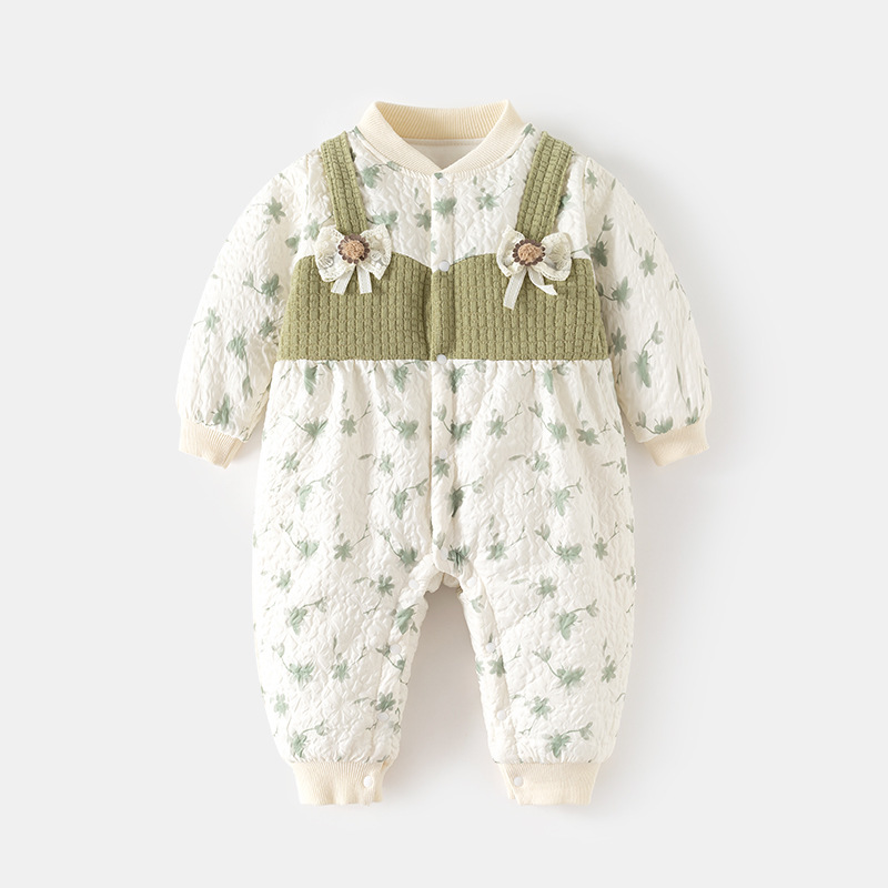 婴儿加棉对开连体衣宝宝120克夹棉加厚秋冬装哈衣婴幼连身衣爬服