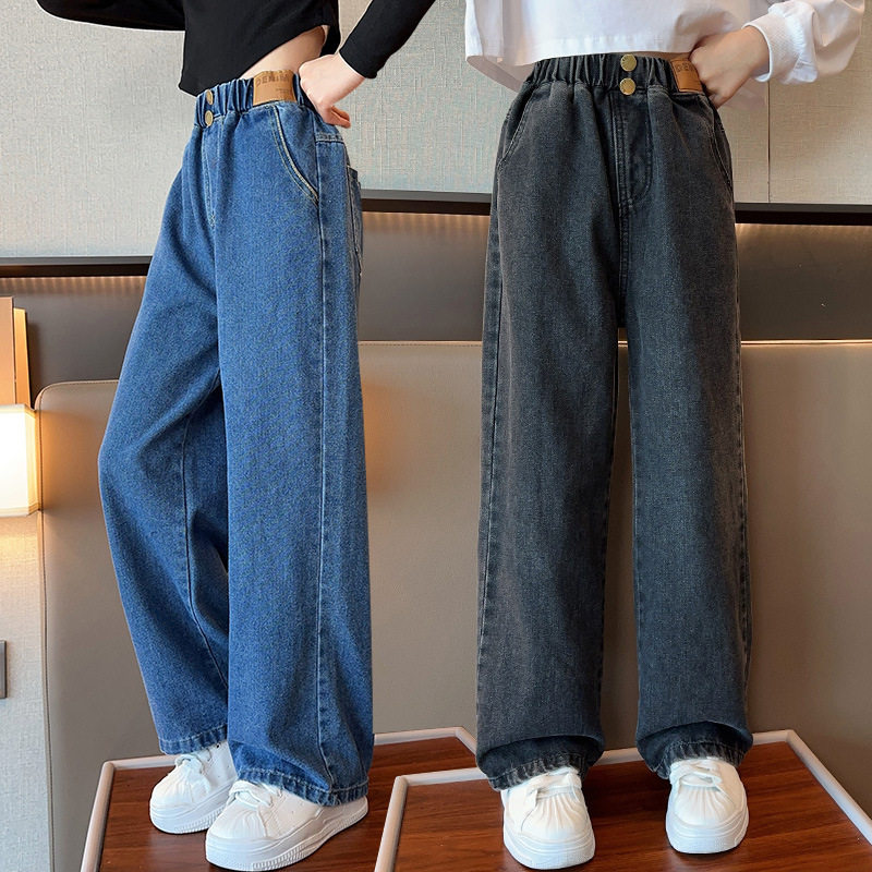 跨境童裤女童牛仔裤春秋款女大童阔腿裤儿童春季直筒裤韩版潮,童装/婴儿装/亲子装,裤子,淘宝优惠券,粉丝福利购,淘宝优惠卷