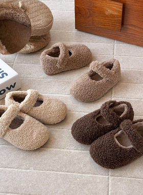 ins法式毛毛鞋2025秋冬季新款韩版女童加绒公主鞋软底豆豆鞋棉鞋