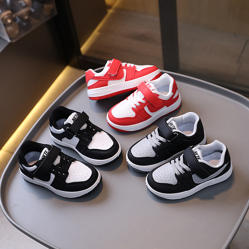dunk黑白熊猫儿童运动鞋2025春秋款男童实心底板鞋女宝宝魔术贴鞋