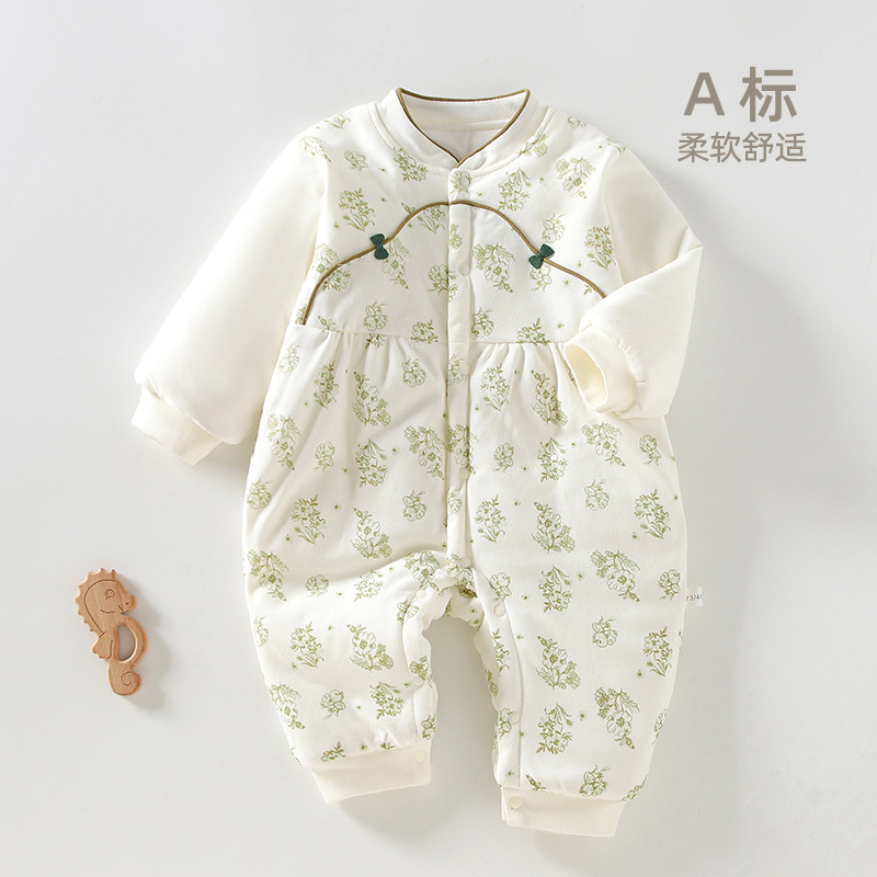 女宝宝连体衣秋冬季中国风长袖哈衣国潮幼儿爬服周岁婴儿包屁衣服