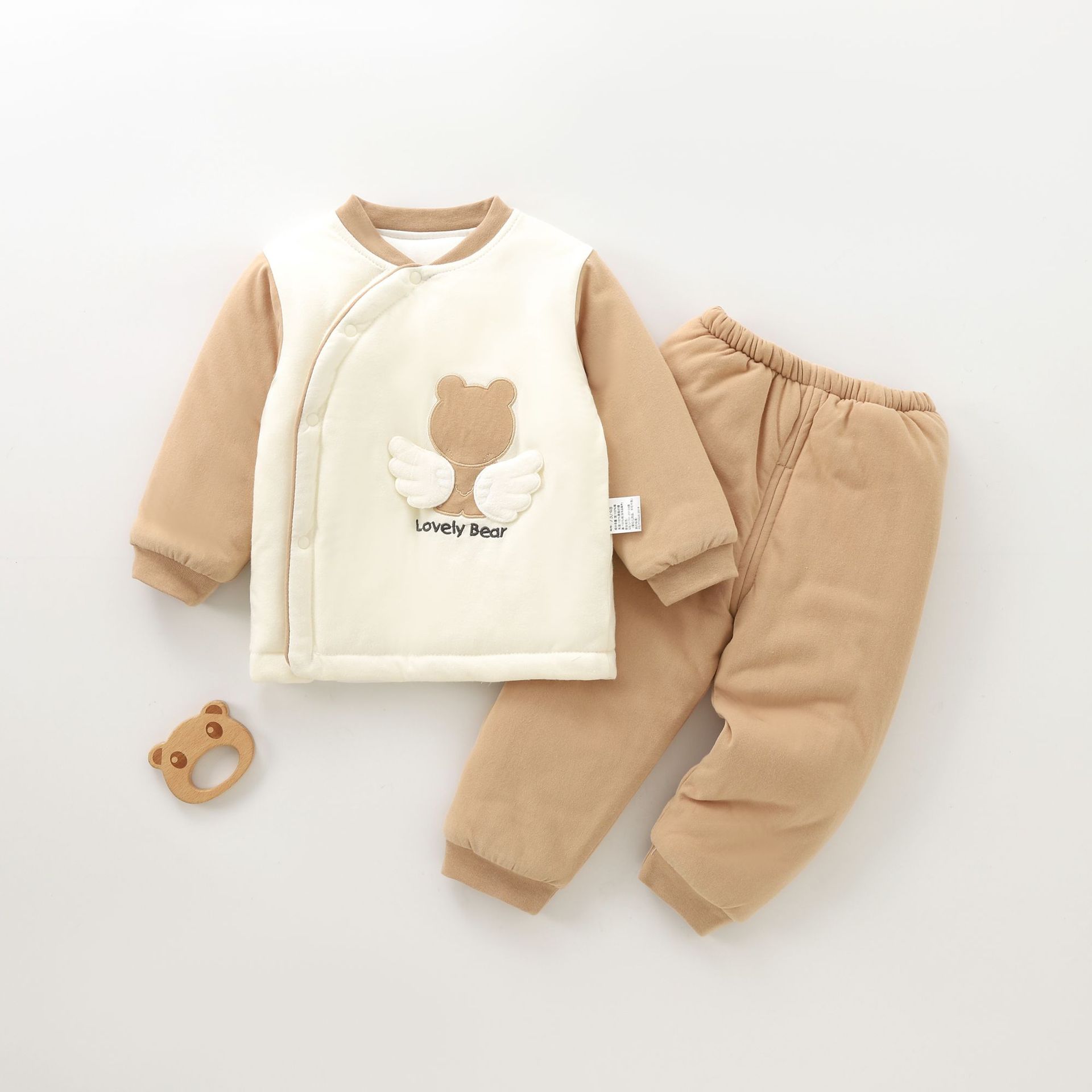 婴儿内衣套装冬季保暖加厚夹棉a类无骨棉袄3-18月宝宝睡衣秋冬款