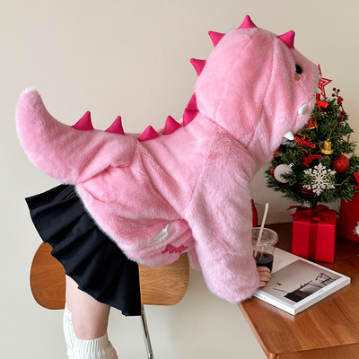 韩版网红男女童恐龙毛毛衣外套2025新款冬款洋气仿皮草大衣童装潮