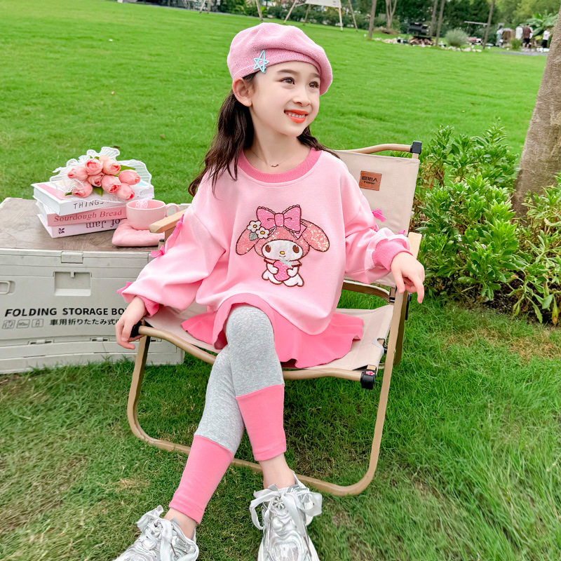 女童卡通卫衣裙网红两件套2025春季新款韩版洋气套装一件时尚童装