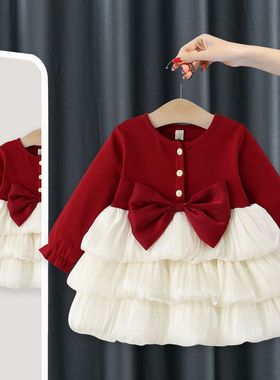 2025春秋新款女童连衣裙儿童甜美大蝴蝶结长袖公主裙宝宝衣服5316
