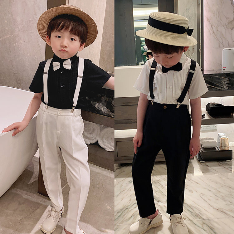 儿童背带套装春夏季新款花童礼服男童衬衣长裤演出服一件时尚