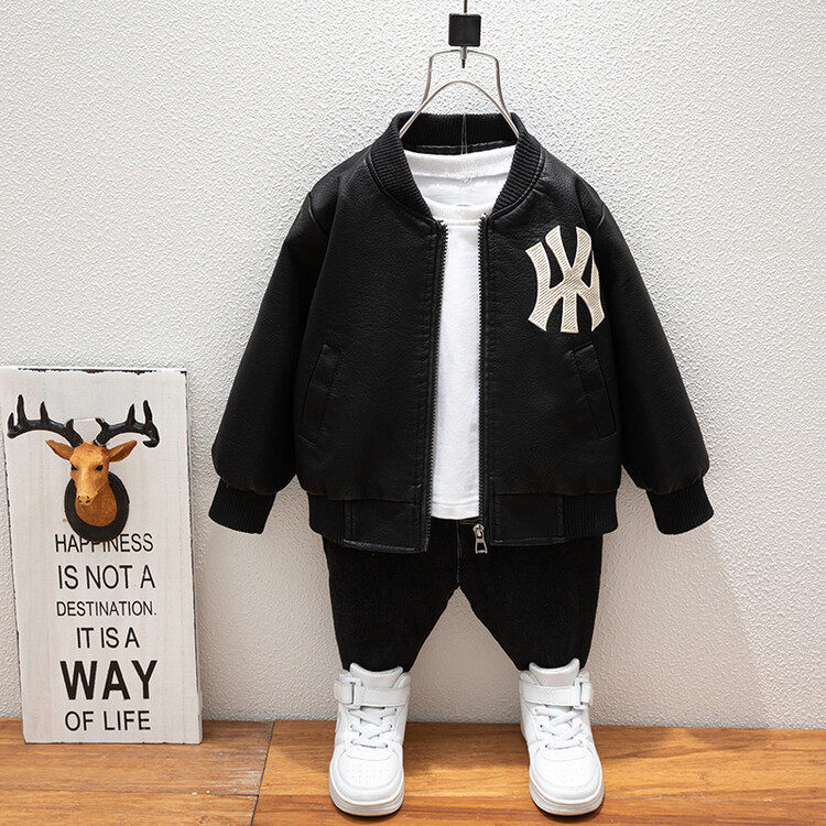 男童WY皮衣外套2023春秋装新款儿童帅气机车服中小童皮夹克外贸潮