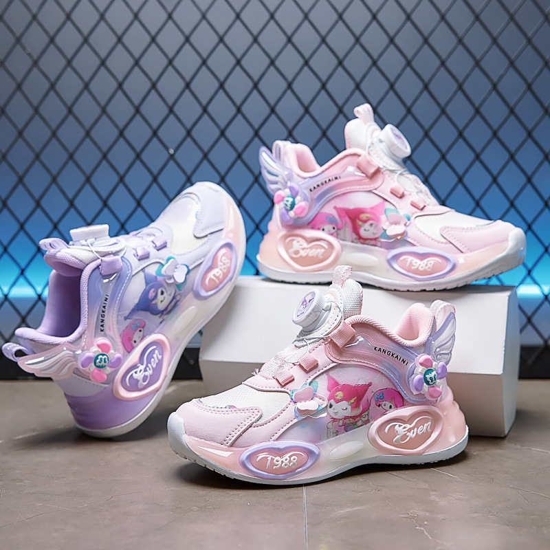 女童库洛米发光运动鞋2025秋季新款旋转纽扣可爱公主鞋韩版老爹鞋