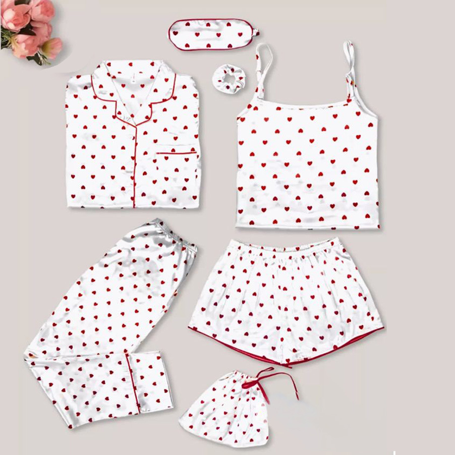 四季可穿儿童装睡衣女童夏七件套春夏长袖短裤条纹仿真丝家居服