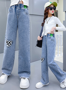 春秋季女童牛仔长裤女童宽松牛仔裤单裤2024童装宝宝新款长裤时尚