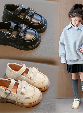 英伦风黑色儿童休闲鞋洋气小女孩舒适潮鞋女童小皮鞋2024春秋新款