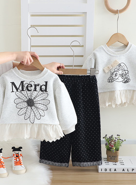 五小七童装2025新款春秋装0-5岁中小童女童甜美花边洋气两件套装