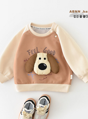 春季新款韩版插肩袖婴幼童小狗卫衣 新生儿宝宝卡通套头上衣51115