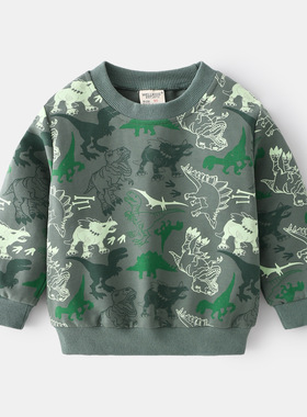 迷彩绿色不连帽套头衫长袖时尚休闲日常上学读书逛街穿搭男童卫衣