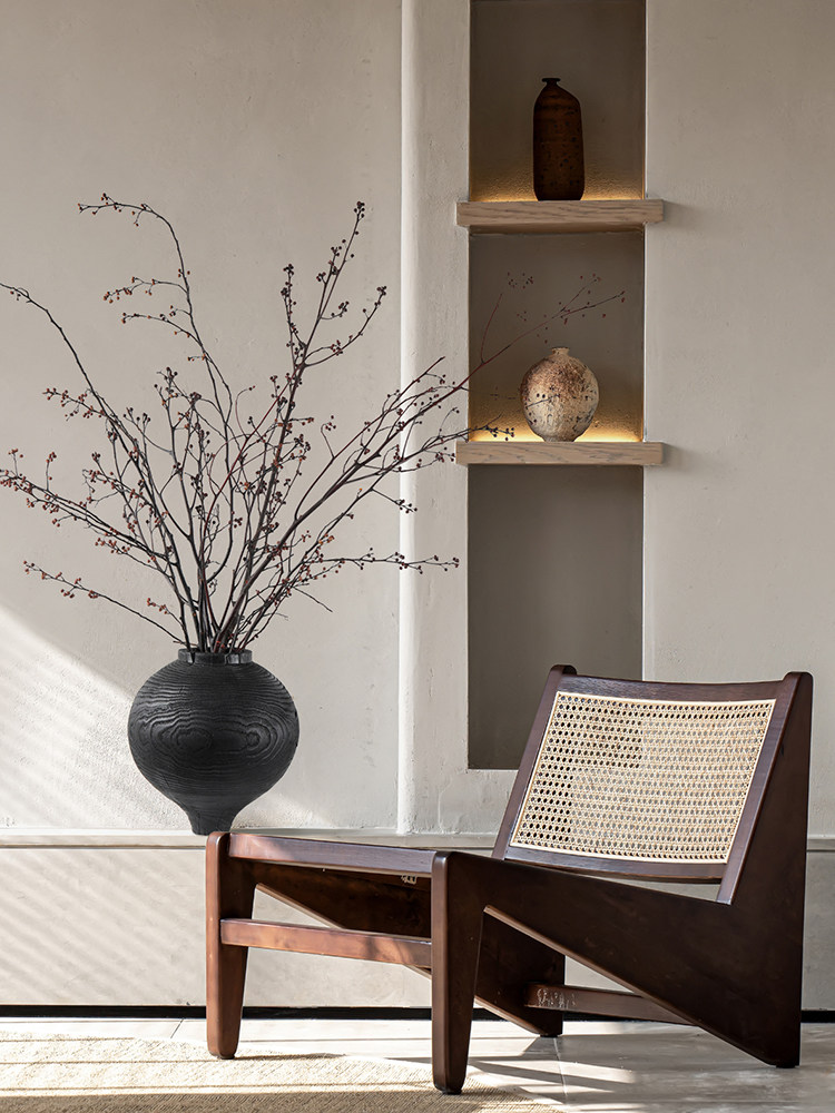 新品板大莲花相 侘寂风炭烧木 碳化木木制花摆件 样间民宿软装瓶