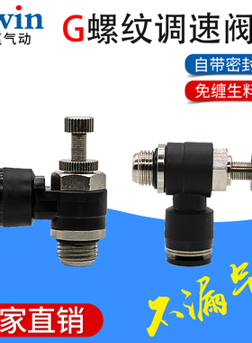气动G螺纹气管节流阀接头带密封圈带O型SL8-G02调速阀6-G01黑色