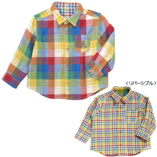 5302 超特价 衬衫 497 mikihouse儿童拼色格子长袖