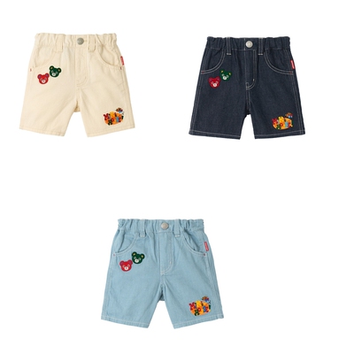 2月超特价日本mikihouse小熊贴布刺绣5分裤12-3115-140