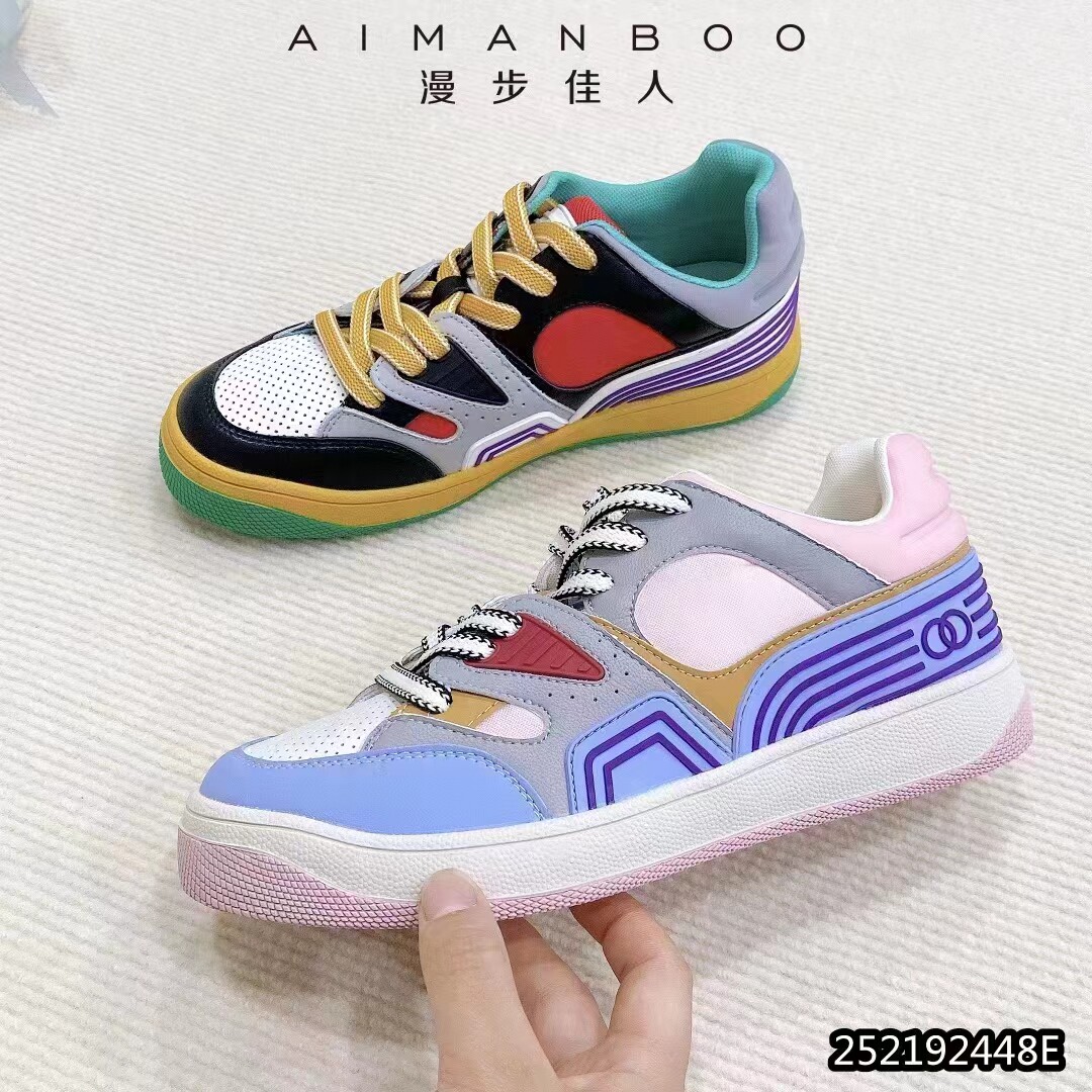 漫步佳人2022年夏季酷飒情侣款复古与未来感碰撞英伦拼色球鞋