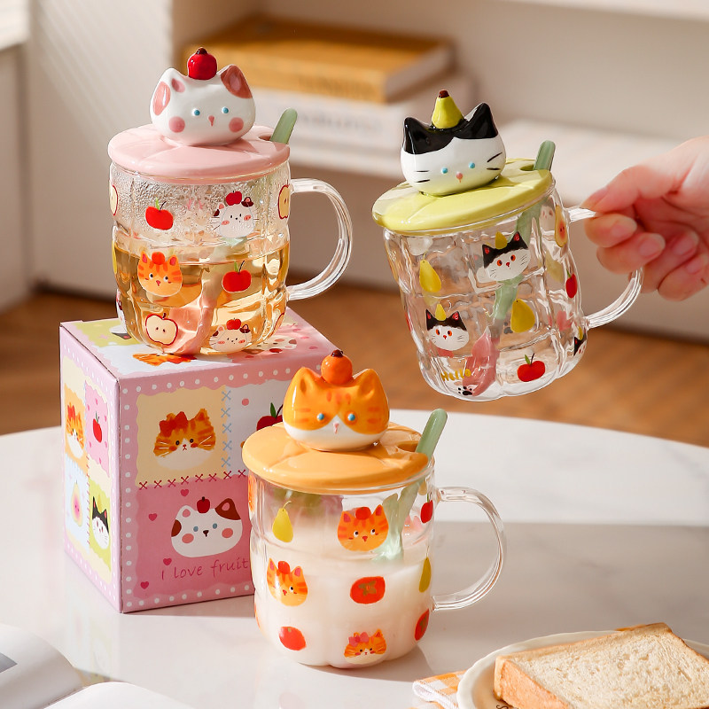 大容量耐高温猫咪玻璃杯可爱带盖勺马克杯情侣家用水杯子生日礼物,餐饮具,马克杯,淘宝优惠券,粉丝福利购,淘宝优惠卷
