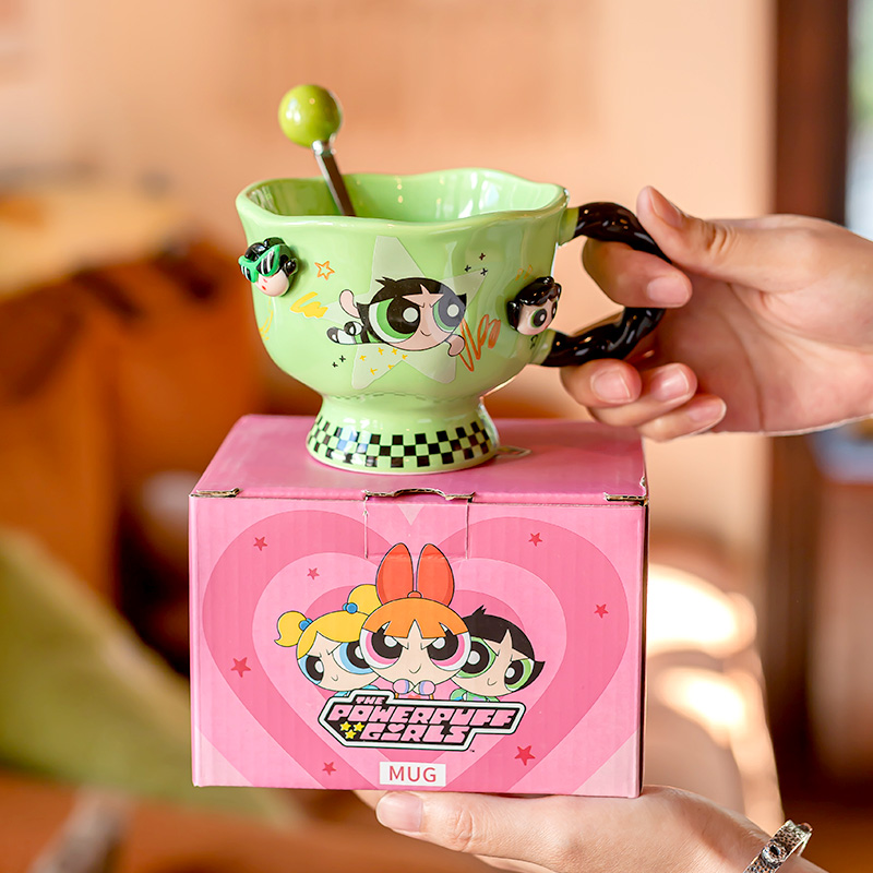 飞天小女警高脚马克杯2024新款陶瓷杯子女生日礼物情侣水杯伴手礼