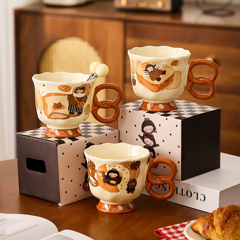 复古女孩高脚马克杯可爱家用高颜值早餐咖啡杯女生日礼物陶瓷水杯,餐饮具,马克杯,淘宝优惠券,粉丝福利购,淘宝优惠卷